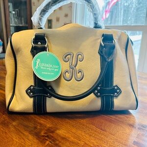Initials, Inc. Beige Satchel with Black Trim - Monogram K